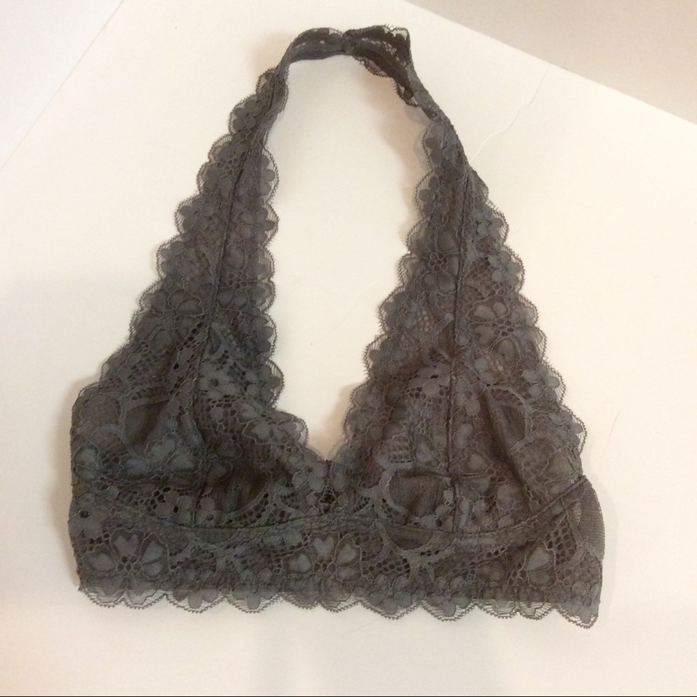 Free People Galloon Lace Halter Bralette Gray